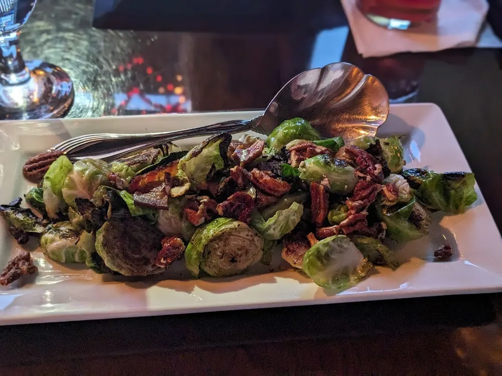 Seared Brussels Sprouts with Vanilla Butter Bacon and Candied Pralines